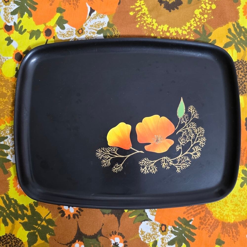 Vintage Couroc California Poppy Tray 12.5x9.5 Mid Century Modern MCM Barware
